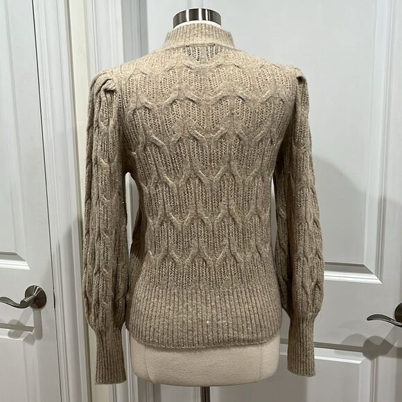 NWOT Express Metallic Sweater Puff Sleeve Gold threading Open Stitch Size Small - Picture 8 of 16